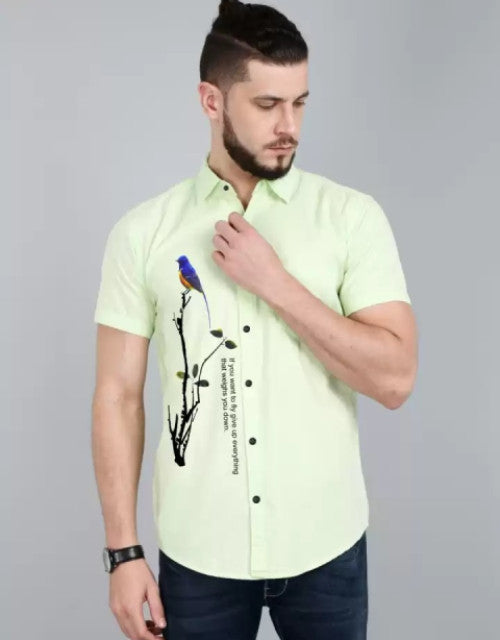 Men Regular Fit Printed Cut Away Collar Casual Shirt