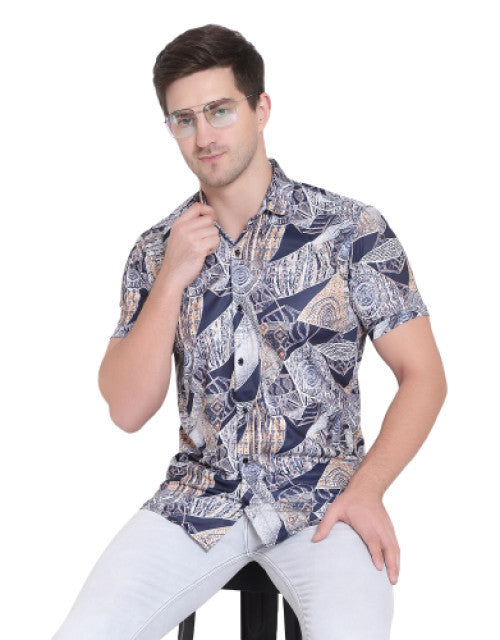 Men Regular Fit Printed Ribbed Collar Casual Shirt