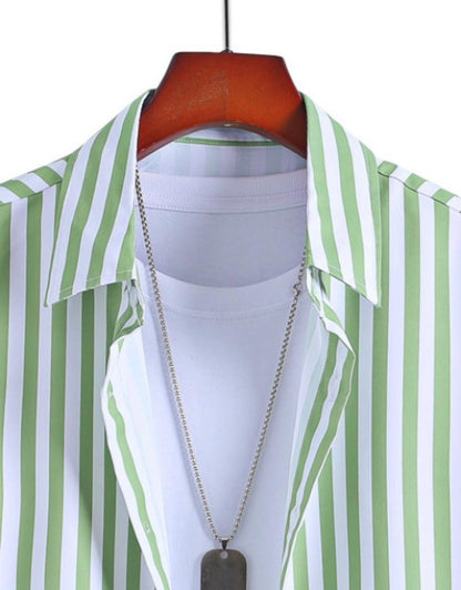 Men Regular Fit Striped Button Down Collar Casual Shirt