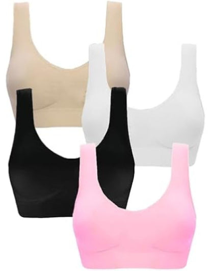 Women's Nylon & Cotton Non Padded Non-Wired Sports Bra Combo of 3